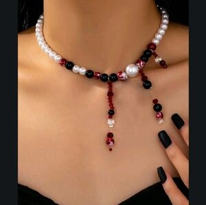 Blood Drip Necklace with Pearls and Beads